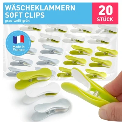 Obrázek culiclean kolíčky na prádlo bez otisku stabilní s květinou 20x Soft Grip Clip6 šedá 8 bílá 6 zelená, robustní klapky Clothes Pegs UV odolné svorky pro zavěšení prádla, ponožek