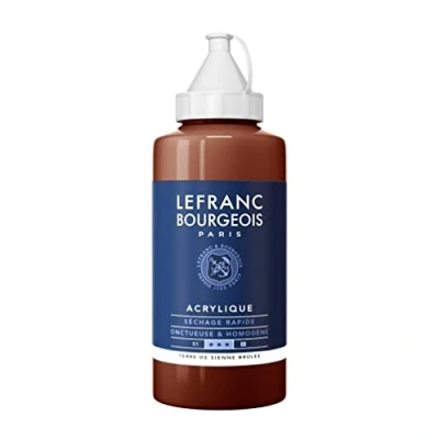 Obrázek Lefranc Bourgeois 300355 Fine akrylová barva Umbra vypálená, 750ml láhev, krémová na vodní bázi, rychleschnoucí, stálá světle, voděodolná