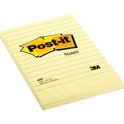 Obrázek Post it Poznámky ve velkoformátu, žluté, linkované, 6 bloků, 101 mm x 152 mm, 100 listů na blok samolepicí poznámkové bloky pro poznámky, seznamy úkolů a jako připomínka