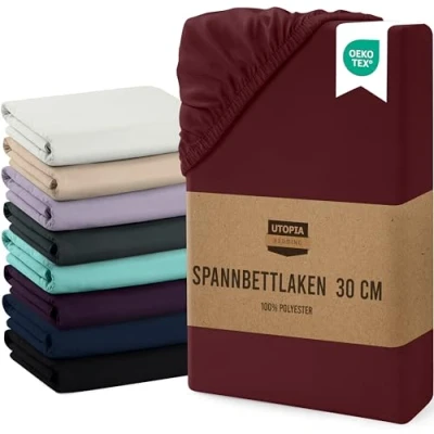 Obrázek Utopia Bedding napínací prostěradlo 180 x 200 cm až 30 burgundské kartáčované z mikrovlákna Oeko Tex Standard 100