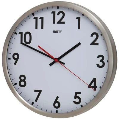 Obrázek Unity UNSW005 bezhlučný nástěnné hodiny průměr 30 cm s krytem z nerezové oceli