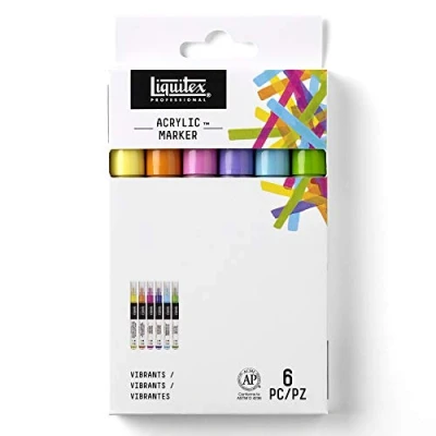 Obrázek Liquitex 3699247 Professional Paint akrylové barvy, značkovače, umělecké pigmenty k kreslení, malování na papír, plátno, textilie, jemná špička 6 zvýrazňovačů sada živých tónů