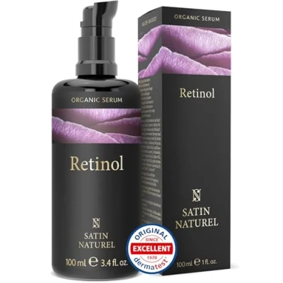 Obrázek Retinolové sérum 100 ml retinol s vysokou dávkou kyseliny hyaluronové + BIO Aloe Vera niacinamid kyselina salicylová (BHA) okamžité vrásky, zářivá pokožka pro citlivou pokožku Satin