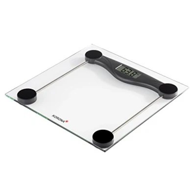 Obrázek Korona Skleněná váha 74540 olivia nosnost 180 kg, dělení 100 g dobře čitelný LCD displej nadčasový design indikace přetížení baterie včetně baterií, černá,