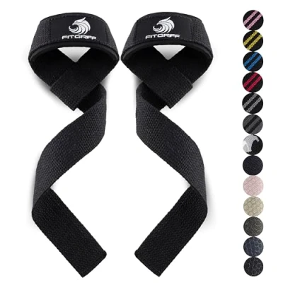 Obrázek Fitgriff® Tažné pomůcky (polstrované) pro silový trénink, kulturistiku, fitness mrtvý tah popruhy lifting pásy ženy a muže (Original Black, XS)