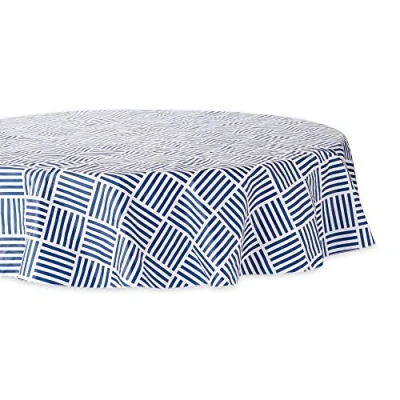 Obrázek DII Vinyl Tischplatten Kollektion für drinnen und draußen Gittermuster, Tischdecke mit Flanellrückseite, Marineblau, 70&quot; Round
