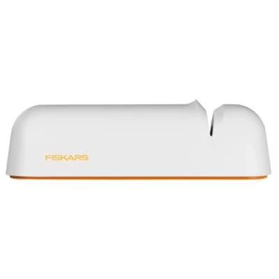 Obrázek Fiskars Ostřič nožů pro hladké čepele nože z oceli, keramický brousek, funkční tvar, Roll Sharp, bílá/oranžová, 1014214