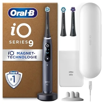 Obrázek Oral B iO Series 9 PLUS Edition Elektrische Zahnbürste/Electric Toothbrush, 3 Aufsteckbürsten, 7 Putzmodi für Zahnpflege, Lade Reiseetui, Designed by Braun, black onyx