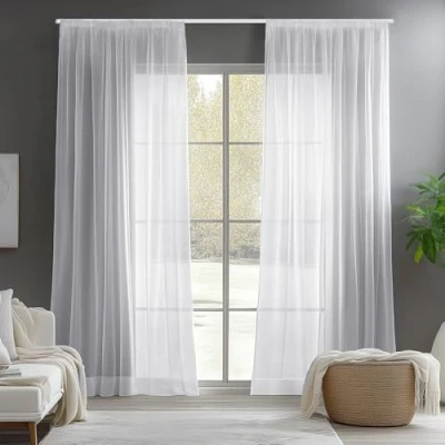 Obrázek Deconovo Záclony do obývacího pokoje transparentní závěsy s řasicí páskou pro kolejnice, 175 x 140 cm (výška hexšířka), bílé, sada 2 ks