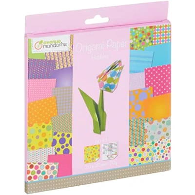 Obrázek Avenue Mandarine 52506O Origami color papír (čtvercový, 20 x cm, s návodem na skládání, 60 různých listů a 1 list se sadou očí, bublinka), střední