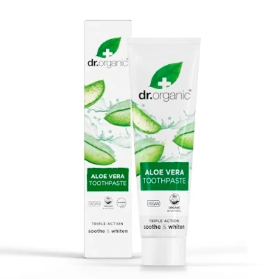 Obrázek Dr Organic Aloe Vera zubní pasta, rozjasňující, přírodní, veganská, bez pokusů na zvířatech, parabenů a SLS, bio, 100 ml