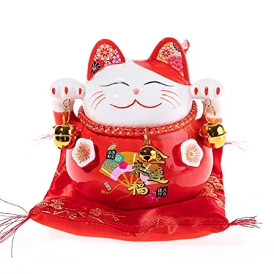 Obrázek Lachineuse Maneki Neko Sparschweinstatuette, 13x13x15cm, Rot