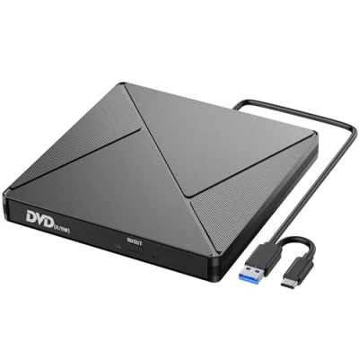 Obrázek externí CD DVD mechanika, USB 3. 0 &amp; C CD/DVD mechanika externí, +/ RW ROM vypalovačka Optical Drive pro laptop, PC, Desktop, MacBook, iMac, Windows 11/10/8/7/XP/Linux/MacOS
