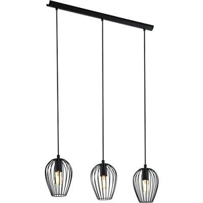 Obrázek EGLO závěsná lampa Newtown, 3 plamenné vintage závěsné svítidlo, retro z oceli, barva: černá, objímka: E27