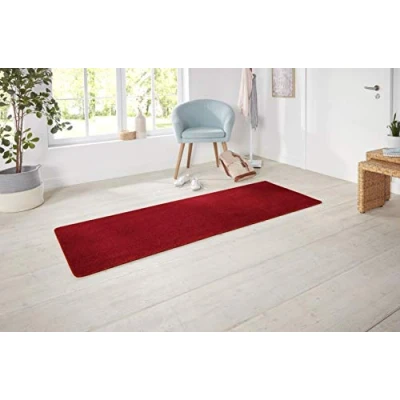 Obrázek Hanse Home Nasty běhoun flaušový koberec s krátkým vlasem, jednobarevný, do jídelny, obývacího pokoje, dětského chodby, ložnice, kuchyně červený, 80 x 200 cm