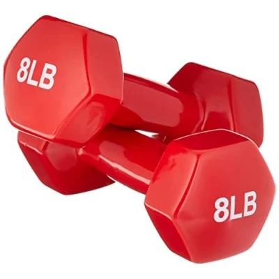 Obrázek Amazon Basics Krátké činky s vinylovým povlakem, 8 liber 3,6 kg, červené, 2 kusy, 16