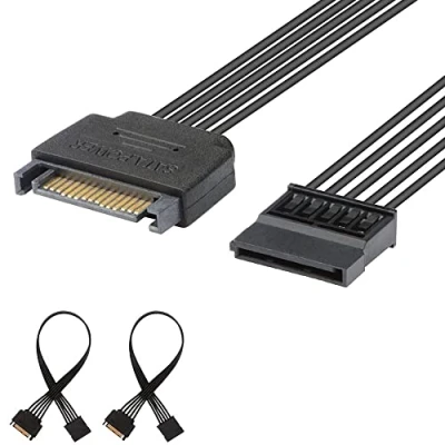Obrázek J&amp;D 2er Pack 15 Pin SATA Strom Verlängerungskabel, Männlich auf Weiblich 25cm, Schwarz