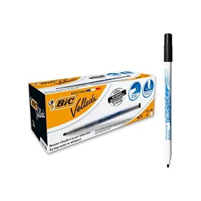 Obrázek BIC Velleda 172109 Ketone značkovač na bílou tabuli (kulatá špička, 1,5 mm) balení po 24 kusech, černý