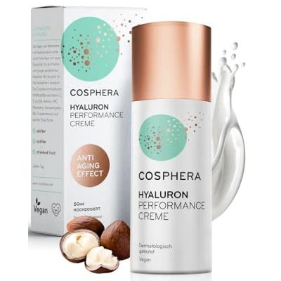 Obrázek krém Cosphera Hyaluron Performance 50 ml veganský denní a noční ve vysoké koncentraci na obličej, krk, dekolt, oči protivráskové hydratační ošetření pro ženy muže