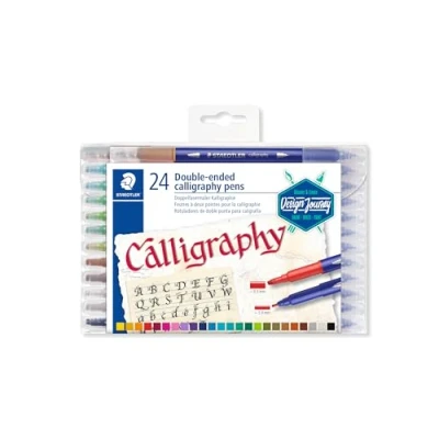 Obrázek STAEDTLER 3005 TB24 kaligrafická kaligrafie (dva hroty pro úzké a široké linie) průhledné pouzdro s 24 zářivými barvami