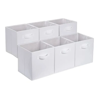 Obrázek Amazon Basics Skládací úložná kostka/organizér z látky s úchyty, 33 cm x cm, jednobarevný bílý, 6 kusů