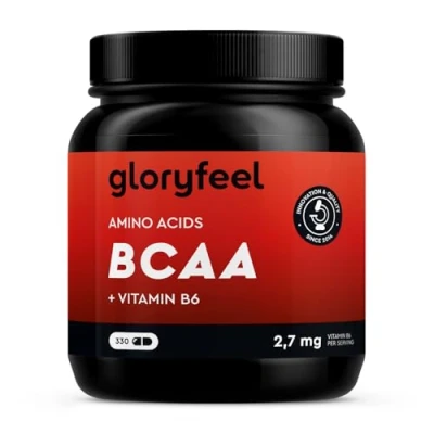 Obrázek BCAA 330 kapslí esenciální aminokyseliny leucin, valin a isoleucin Plus Vitamin B6 laboratorně testováno vyrobeno bez přísad v Německu