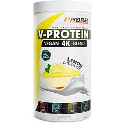 Obrázek Veganský proteinový prášek citron sýrový koláč V PROTEIN 4K Blend, 750 g Neuvěřitelně chutný a krémový Ze slunečnice, sóji, konopných semen dýňových semínek Rostlinný s 80
