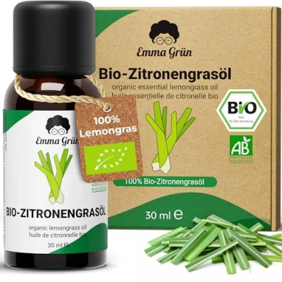 Obrázek Emma Grün® Bio citronová tráva olej [100% čistě přírodní] certifikované potraviny z pravé citronové trávy 30 ml Lemongrass osvěžující a oživující éterické oleje pro aromaterapii