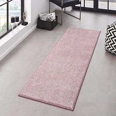 Obrázek Hanse Home Čistý koberec do obývacího pokoje, hustý, robustní ložnice, jednobarevný, moderní, pro jídelnu, obývací pokoj, dětský chodbu, ložnici, kuchyň růžový, 80 x 400