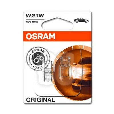 Obrázek OSRAM ORIGINAL W21W Halogen, koncová mlha/koncová a couvací světla, blinkr vzadu/vpředu, 7505 02B, 12V osobní automobily, dvojitý blistr (2 kusy)