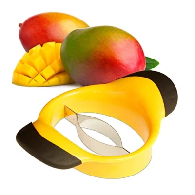 Obrázek Relaxdays kráječ manga, dělení a vypeckování protiskluzová rukojeť, čepel z ušlechtilé oceli, mango, černo žlutá, 1 kus