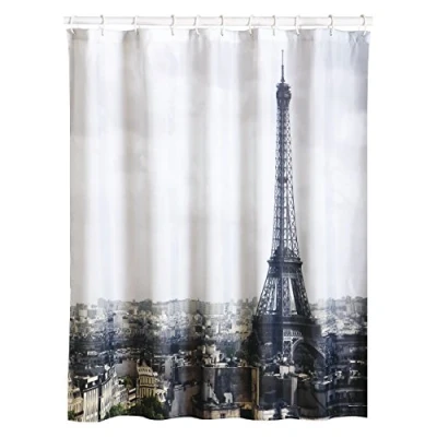 Obrázek MSV Anti Schimmel Duschvorhang Bakteriell, waschbar, wasserdicht, mit 12 Duschvorhangringen Polyester, „Paris“ 180x200cm
