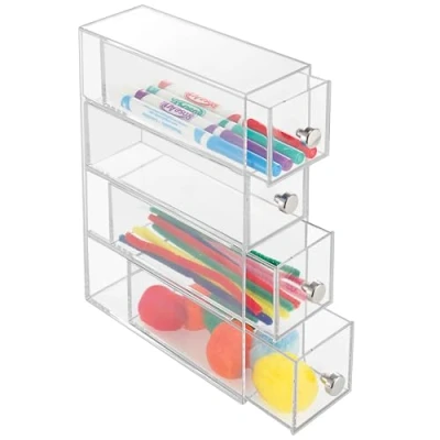 Obrázek Organizér na make up iDesign se 4 zásuvkami, úzká věž z umělé hmoty, horizontální a vertikálně použitelný box zásuvkami pro líčení, průhledný