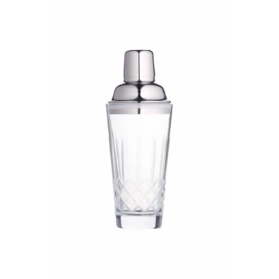 Obrázek BarCraft Cocktail Shaker mit stilvollem geschliffenem Glasdesign Edelstahldeckel, integriertem Sieb und Rezeptheft, 350ml Fassungsvermögen, 1 Stück, Glas, Geätzt