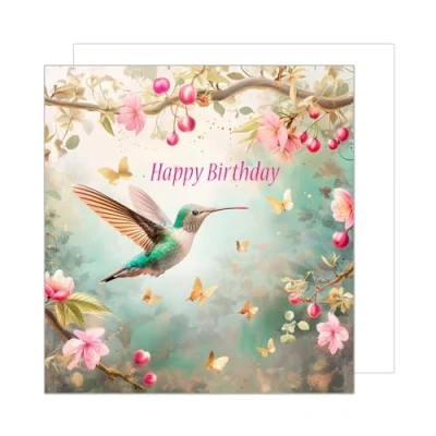 Obrázek Edition Seidel Prémiové čtvercové narozeninové přání s obálkou. Blahopřání Happy Birthday Billet muž žena dítě dívka pták kolibřík květiny příroda (GQ200 SW024)