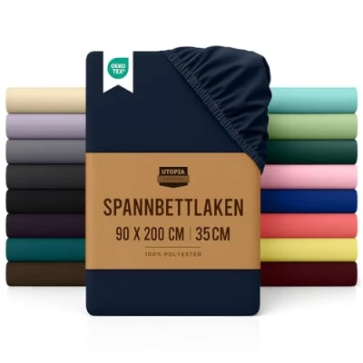 Obrázek Utopia Bedding napínací prostěradlo 90 x 200 cm námořnická modř kartáčované polyesterové z mikrovlákna hloubka tašky 35