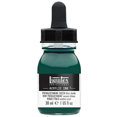 Obrázek Liquitex 4260317 tekuté profesionální akrylové barvy inkoust, tuš, 30 ml, vysoce pigmentovaná airbrush barva, ftalokyanová zelená modrá