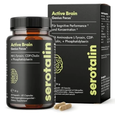 Obrázek serotalin® GENIUS BRAIN KAPSELN energie, zaostření a paměť s + CDP cholinem L tyrosin vitamín B6 vitamin B12 60 veganských kapslí