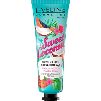 Obrázek Eveline Cosmetics Sladký zvlhčující balzám na ruce kokosový ořech hloubkově účinné bambucké máslo a extrakt z papáje, hydratační olej 50 ml