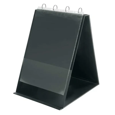Obrázek VELOFLEX 4133280 Stolní flichart DIN A3 formát na výšku, vč. průhledných obalů, z PVC, stojánek stůl, prezentace flipchartu černá, kniha s podstavcem