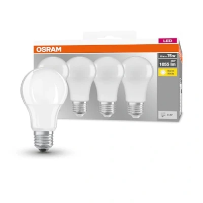 Obrázek OSRAM LED Base Classic A, patice: E27, nestmívatelná, teplá bílá, nahrazuje běžnou 75W žárovku, matná, balení 4 ks