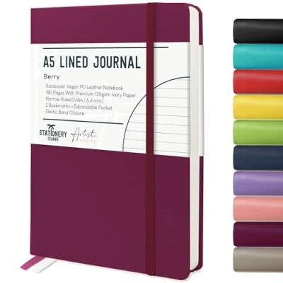 Obrázek STATIONERY ISLAND Poznámkový blok a5 linkovaný, deníkový s tloušťkou papíru 120 g/m², 180 stran deník, notebook pro dívky, cestovní plánování, učení, psaní