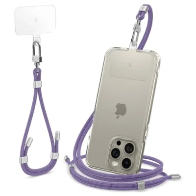 Obrázek Spigen Univerzální řetízek na mobil k zavěšení a poutkům ruku sada s chytrým telefonem ConTag kompatibilní iPhone 16/15 Pro Max, Samsung Galaxy S24/S23, Xiaomi, Pixel Lanyard Strap Deep Purple