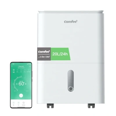 Obrázek COMFEE&#039; Luftentfeuchter Easy Dry 20L/Tag, 4 Modi, Luftbefeuchter angeschlossen, 3 l Tank, Wäschetrockner, Swing Funktion, für Räume von 40㎡/100 m3