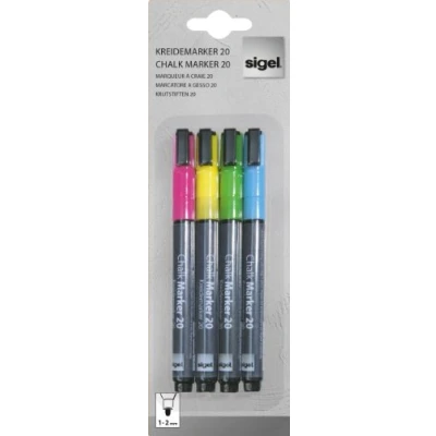 Obrázek SIGEL GL179 křídový popisovač barevný, kulatý hrot 1 2 mm, omyvatelný, 4 barvy