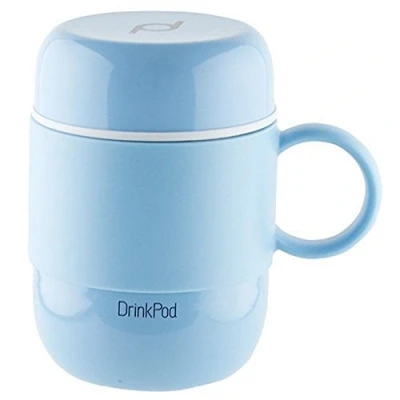 Obrázek Pioneer DrinkPod s rukojetí, izolační pohárek z ušlechtilé oceli, 0,28 l, dvouplášťový, termonádoba, 6 hodin, horká, 24 chlazení, zabezpečená proti vytečení, bez BPA modrá