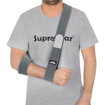 Obrázek supregear Poutko na ruku, nastavitelná, lehká, pohodlná ramenní smyčka, prodyšná, lékařská opěrka pro zraněné paže/ruku/lokty, tmavě šedá