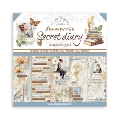 Obrázek Stamperia Scrapbook Paper Pad for Scrapbooking, album, vytváření karet, Bullet Journalling and More, Acid Free, Double Sided, Perfect Hobbies, Crafts, Gifting (Secret Diary) (30,5 x 30,5 cm)
