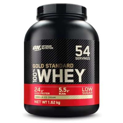 Obrázek ON Gold Standard 100% syrovátkový proteinový prášek pro růst a regeneraci svalů s přirozeně se vyskytujícím glutaminem aminokyselinami BCAA, vanilkový ledový krém, 54 porcí, 1,62 kg