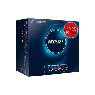 Obrázek MY.SIZE Classic kondomy velikost 5 I 60 mm šířka 80 kusů mega balení Premium extra tenké citově jemné 0,07 tloušťka stěny veganské pro muže